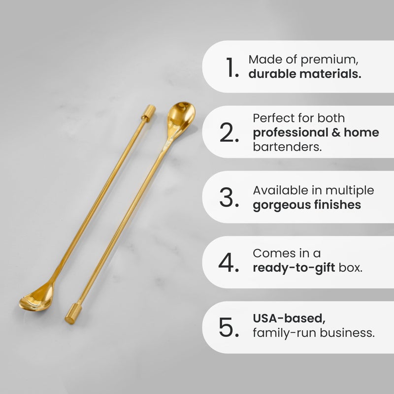 A Bar Above Bar Spoon Set, Spiral Handle, Stainless Steel Mixing Spoons for Cocktail Mixer Set, to Stir and Layer, Basic Professional or Home Bars Accessories (Stainless Steel, Smooth) - Image 2